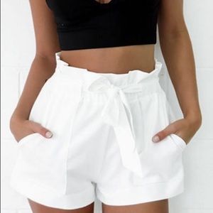 White Tie Front Shorts